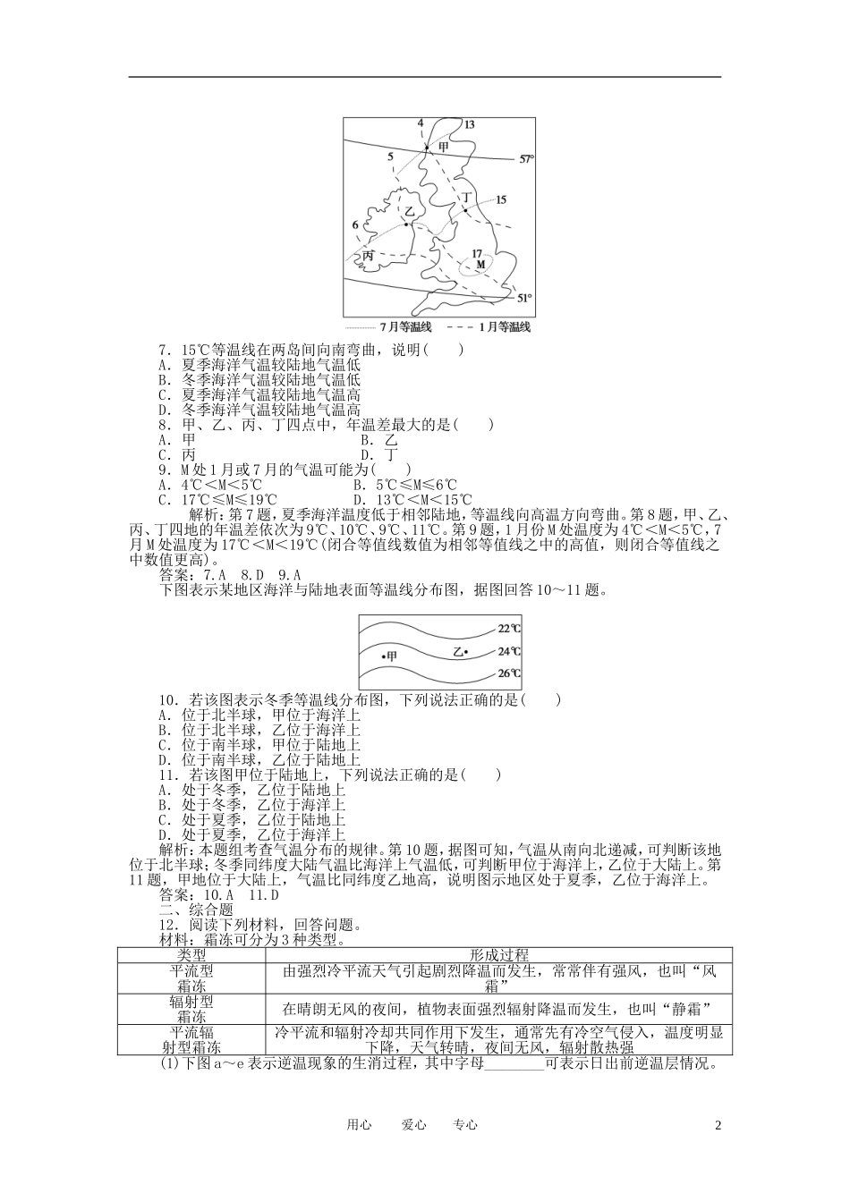 【优化方案】2012年高考地理大一轮复习-第5讲-大气的组成和垂直分层、大气的热力状况与气温课时作业_第2页