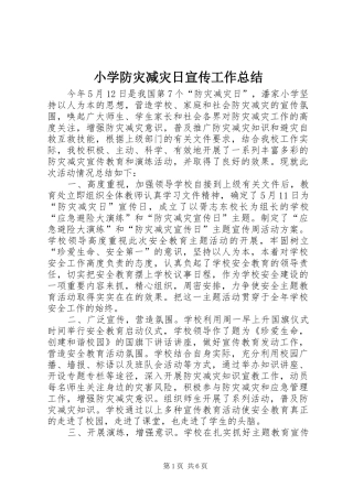 小学防灾减灾日宣传工作总结 