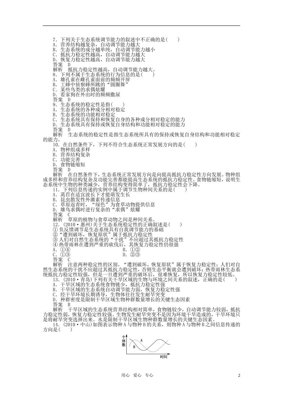 2012届高中生物一轮复习-5-3-生态系统的信息传递和稳定性强化训练精选同步练习-新人教版必修3_第2页