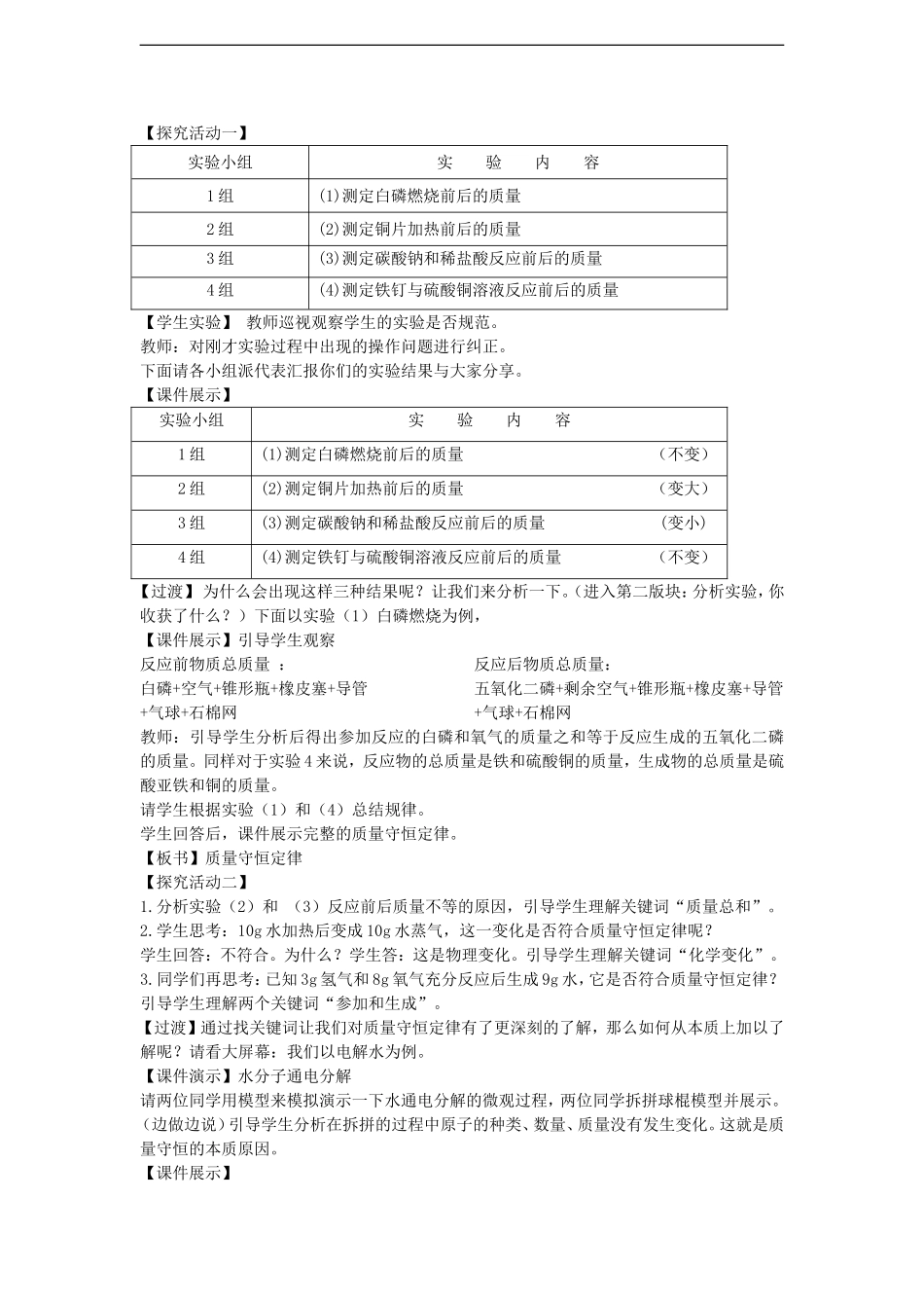江苏省2011年初中化学-质量守恒定律优质课教案_第2页