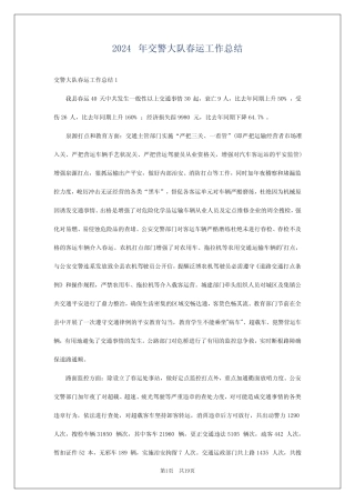 2024年交警大队春运工作总结 