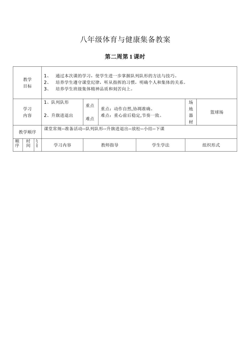 八年级体育与健康集备教案1_第1页
