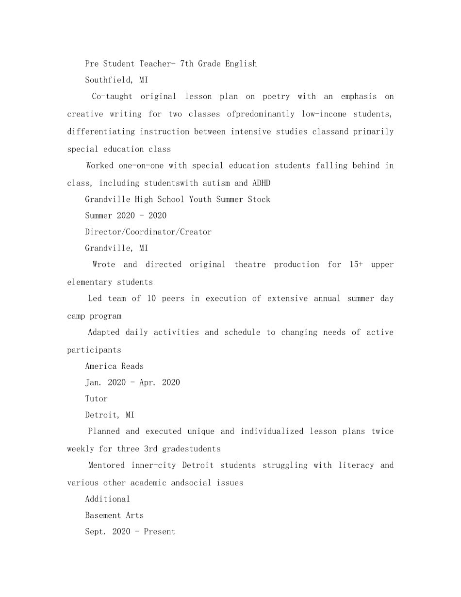 应聘教师英文简历模板 _第2页