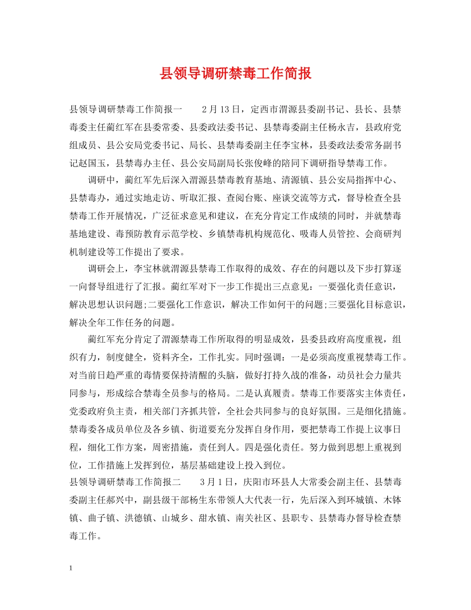 县领导调研禁毒工作简报 _第1页