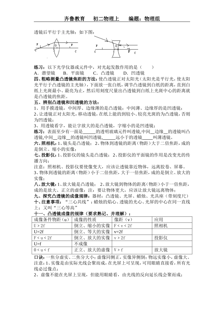 初二物理透镜及其应用知识点及试题_第2页