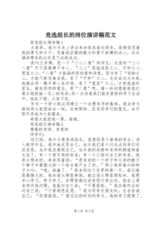 竞选组长的岗位演讲稿
