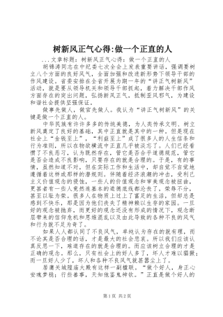 树新风正气心得-做一个正直的人