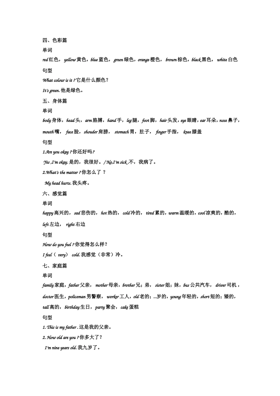 新编冀教版三年级英语复习资料_第2页