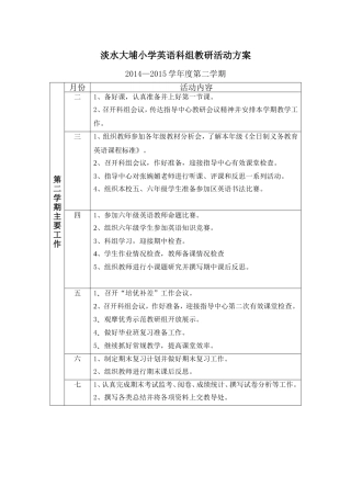淡水大埔小学英语科组教研活动方案