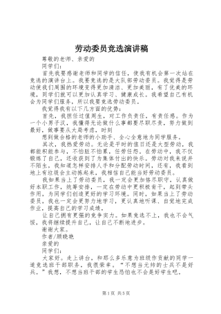 劳动委员竞选演讲