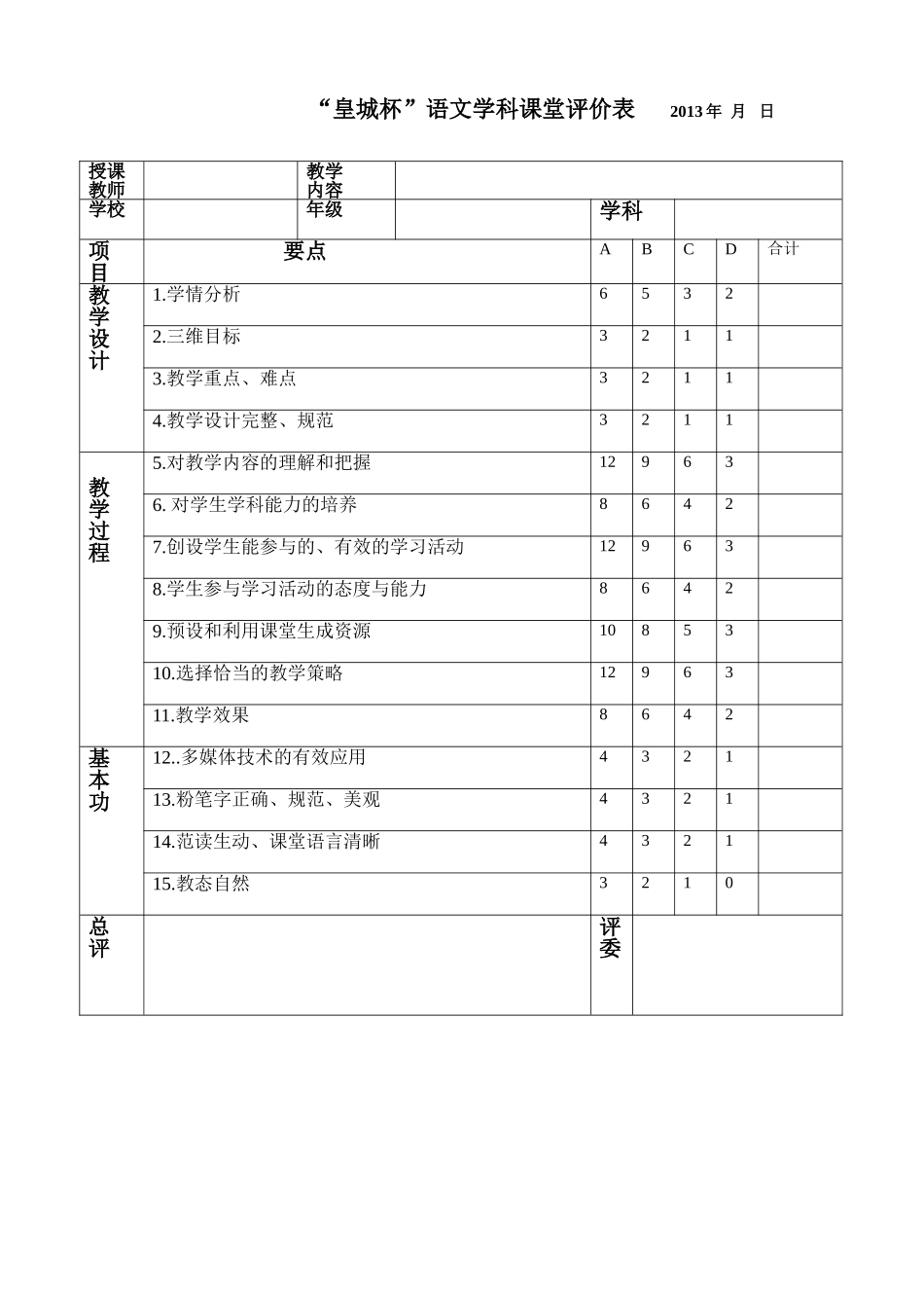 语文学科课堂评价表_第1页