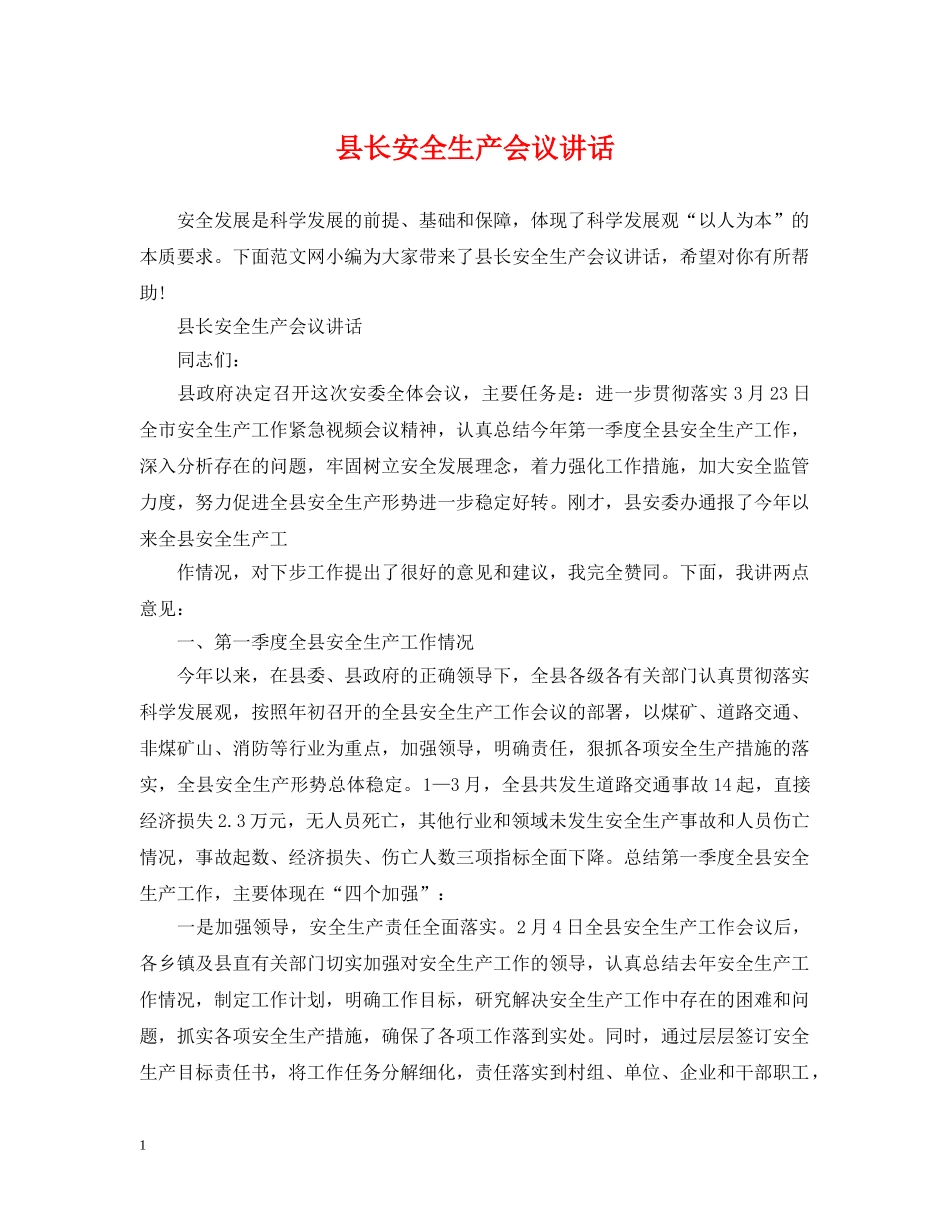 县长安全生产会议讲话 _第1页