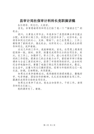 县审计局社保审计科科长竞职演讲