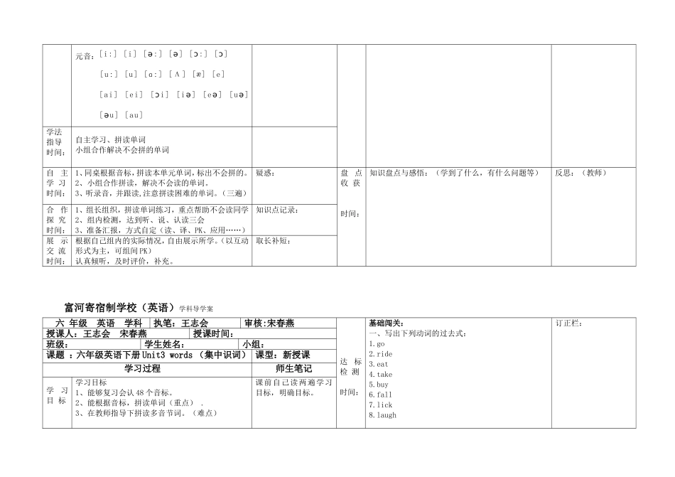 六年级英语下册单词导学案_第3页