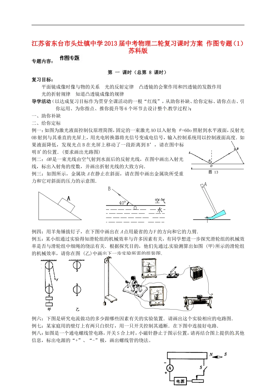 江苏省东台市头灶镇中学2013届中考物理二轮复习课时方案-作图专题(1)-苏科版_第1页