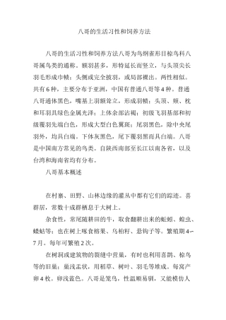八哥的生活习性和饲养方法