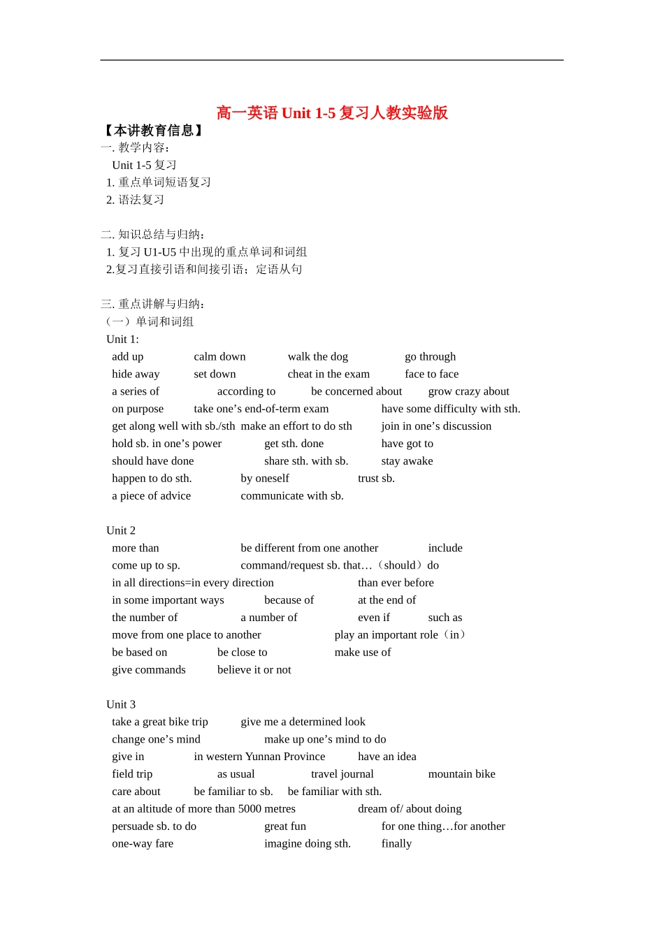 高一英语Unit-1-5复习人教实验版知识精讲_第1页