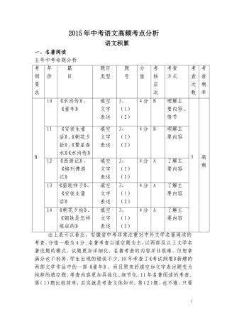 2015年中考语文高频考点分析已修改