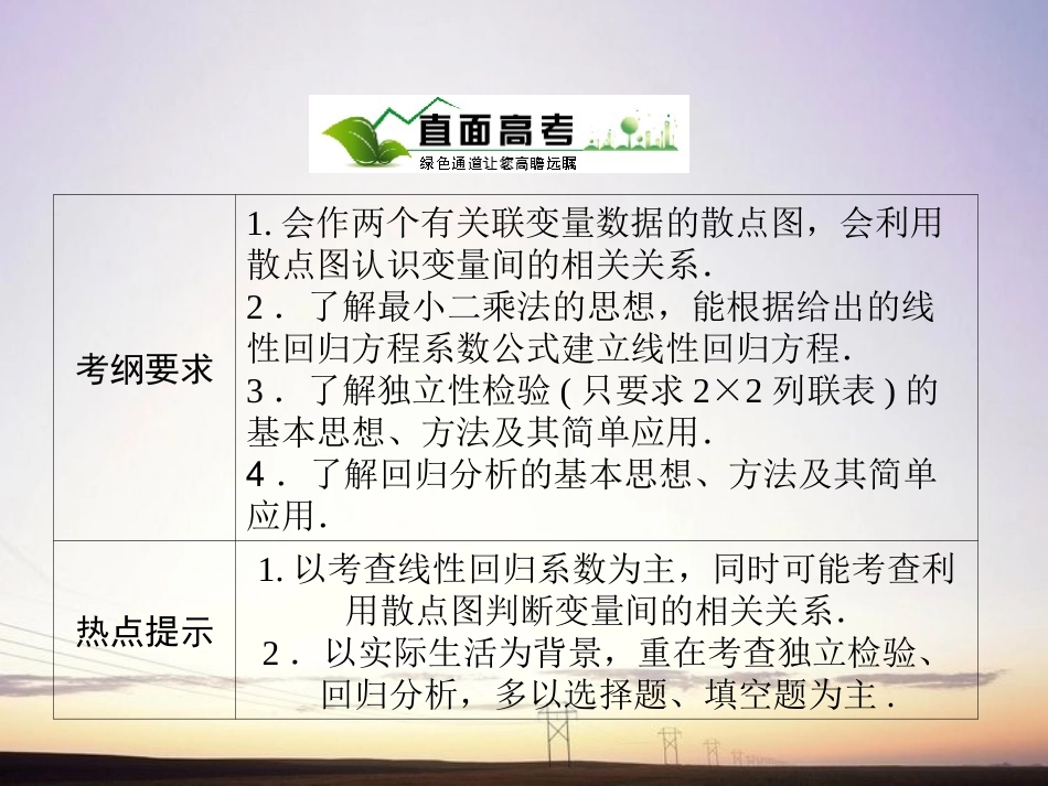 【绿色通道】2011高考数学总复习-10-3变量间的相关关系与统计案例课件-新人教A版_第2页