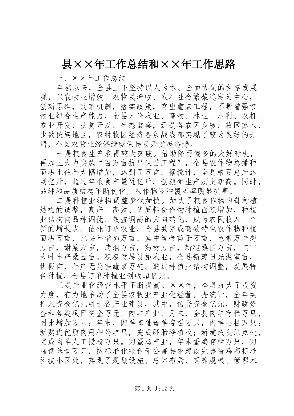 县××年工作总结和××年工作思路 _第1页