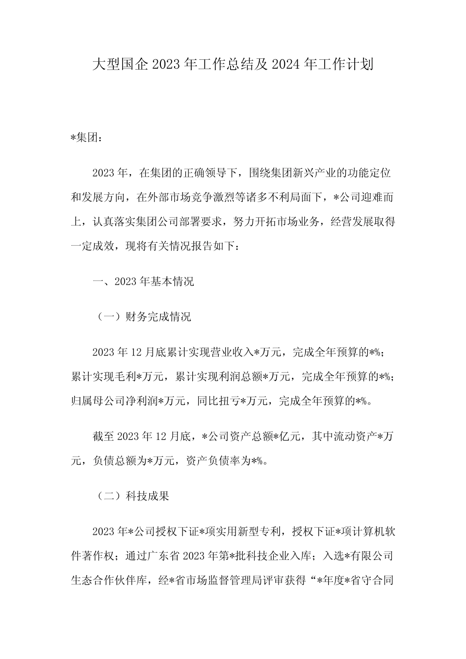 大型国企2023年工作总结及2024年工作计划_第1页