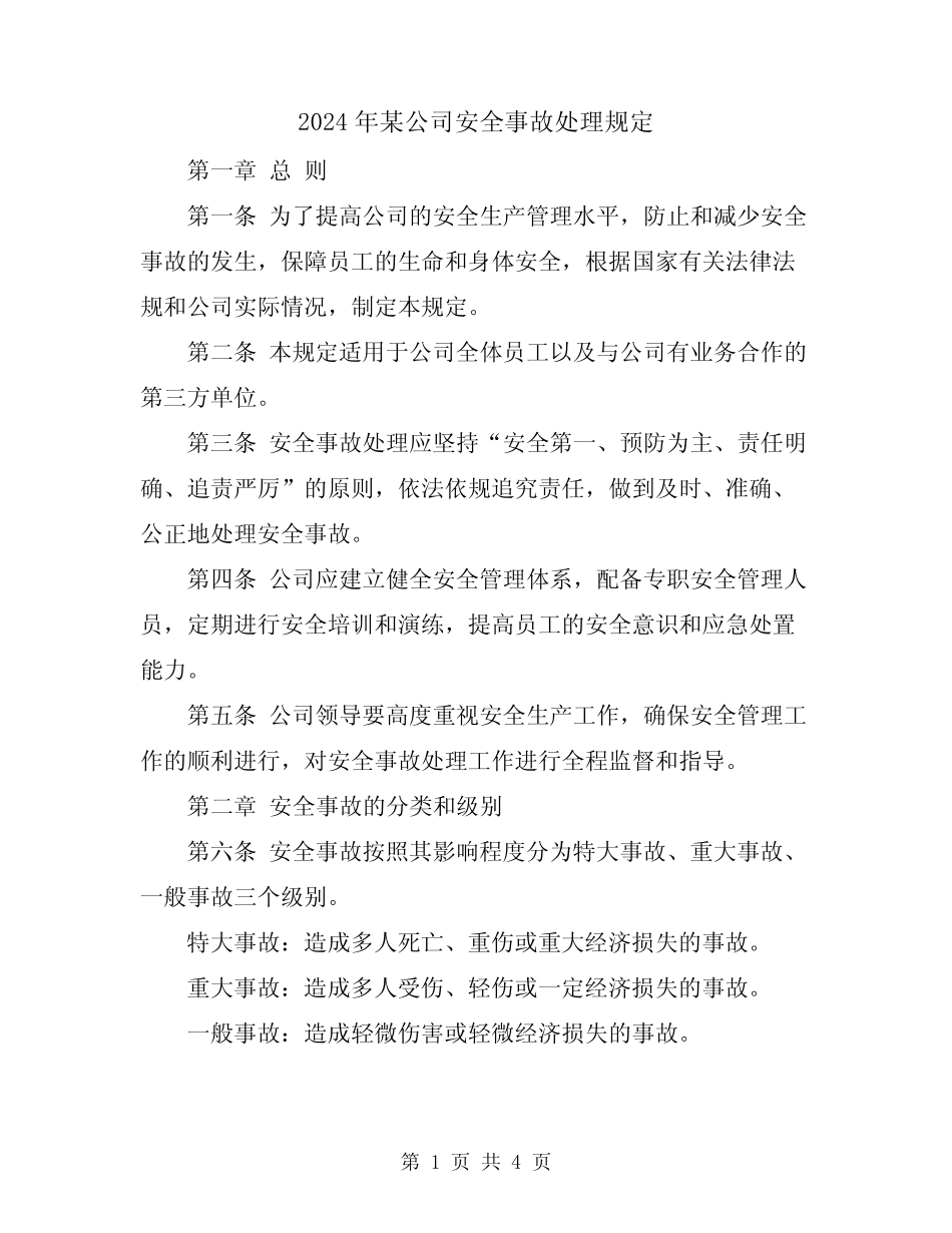 2024年某公司安全事故处理规定 _第1页