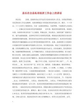 县长在全县私有经济工作会上的讲话 