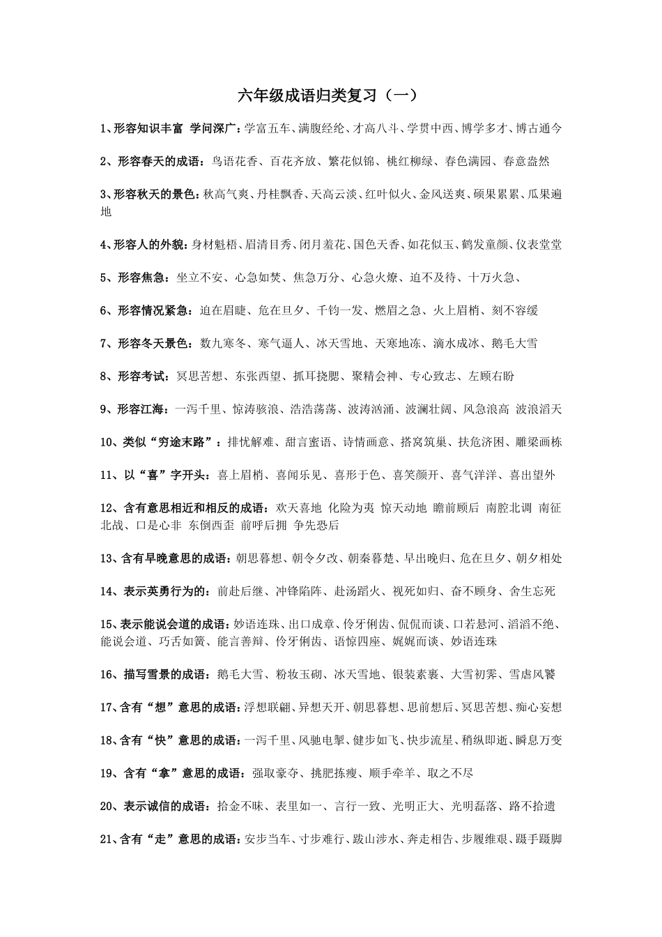 六年级语文成语归类复习_第1页
