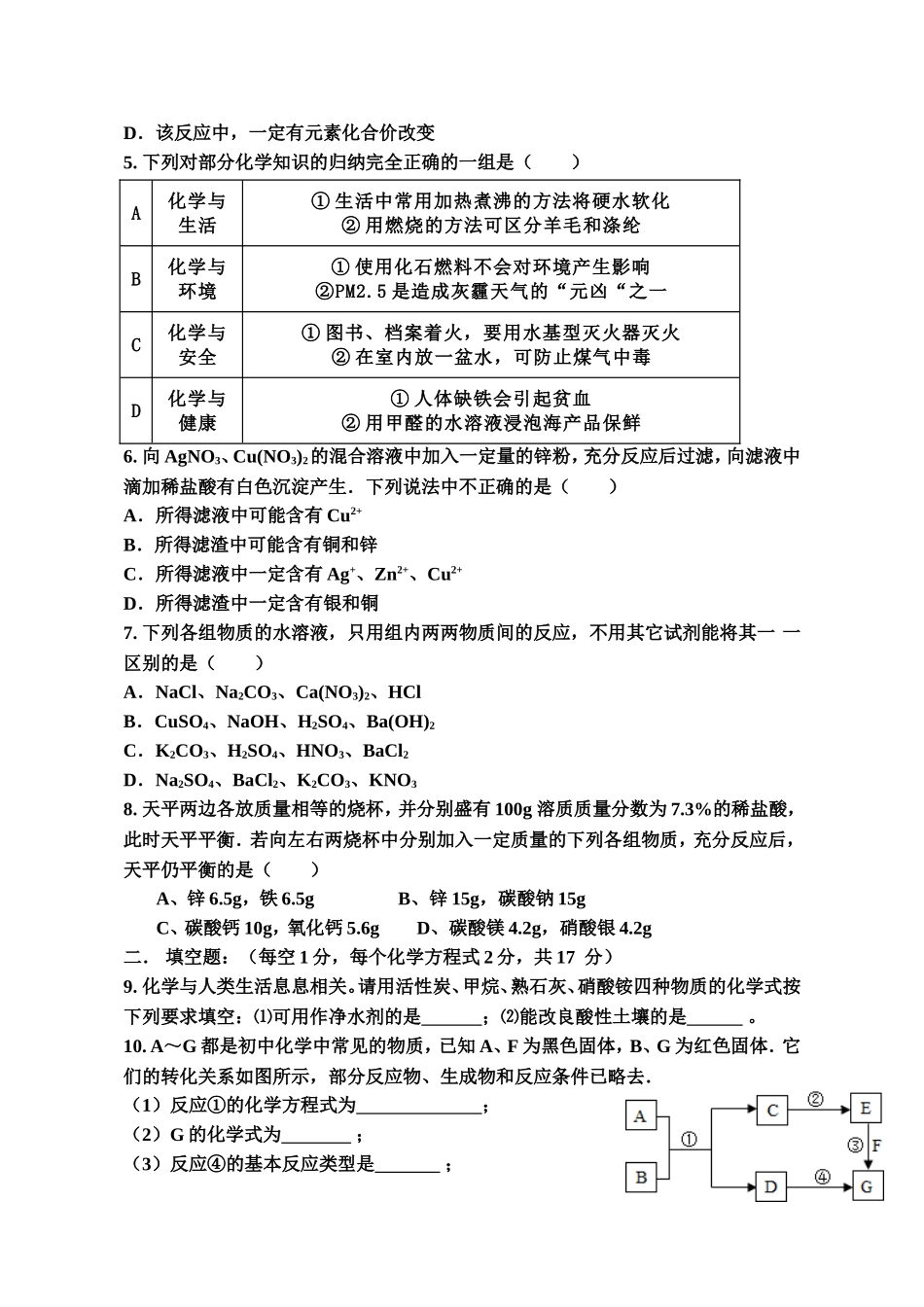 2015九年级化学中考模拟二_第2页