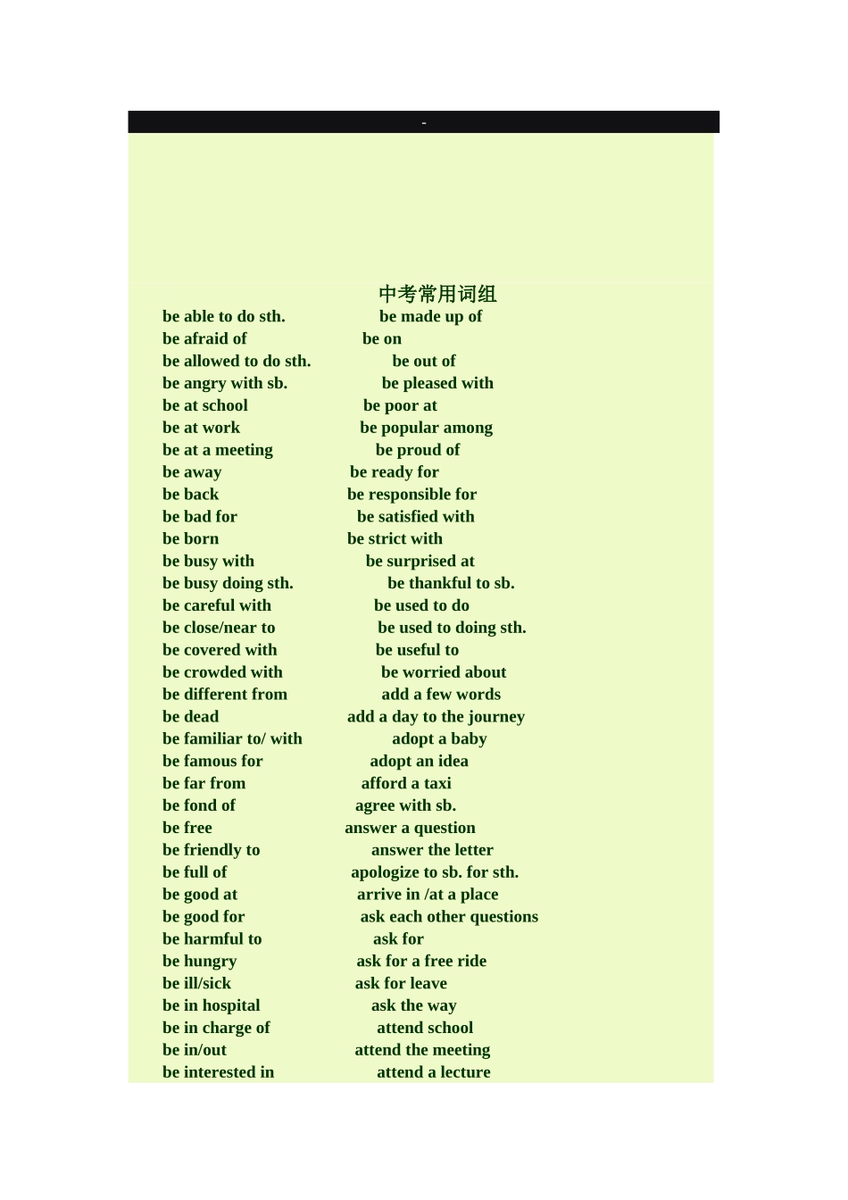 中考常用词组_第1页