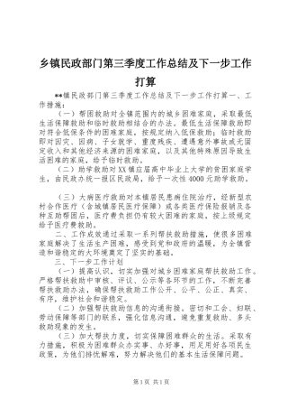 乡镇民政部门第三季度工作总结及下一步工作打算 