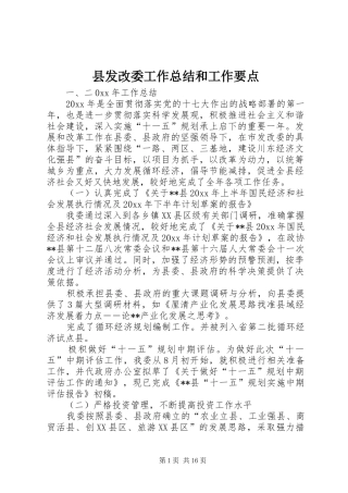 县发改委工作总结和工作要点 
