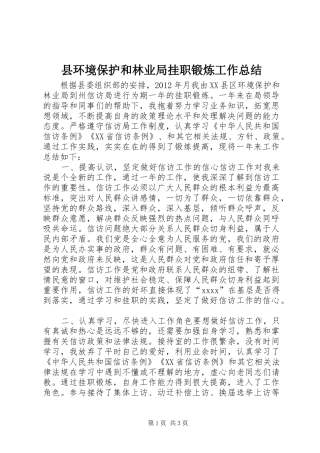 县环境保护和林业局挂职锻炼工作总结 