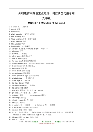 外研版初中英语九年级重点短语、词汇典型句型总结