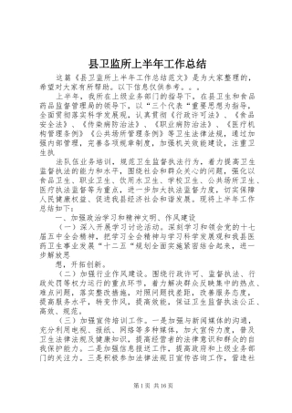 县卫监所上半年工作总结 