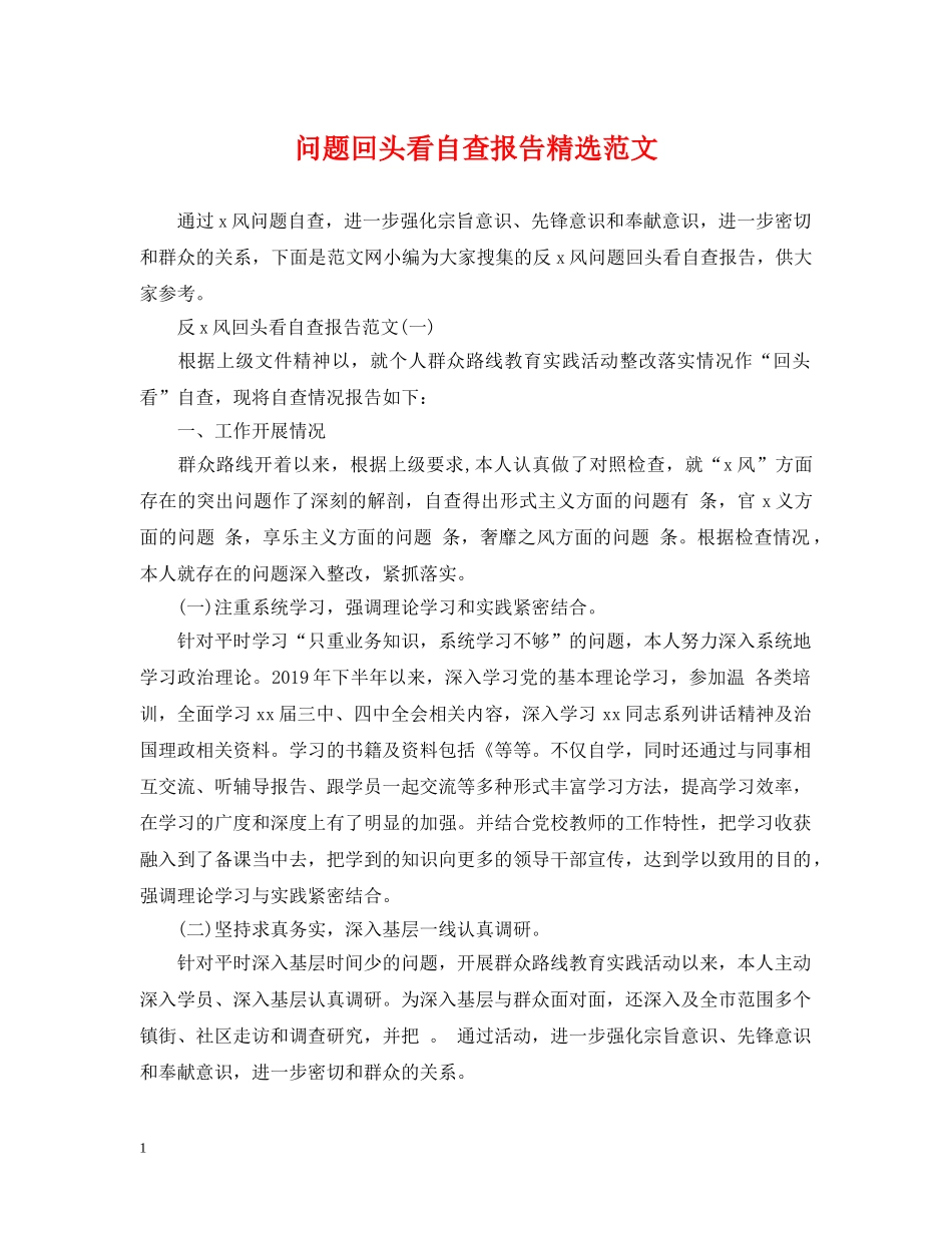 问题回头看自查报告精选范文 _第1页