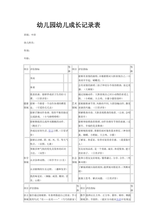 幼儿园幼儿成长记录表