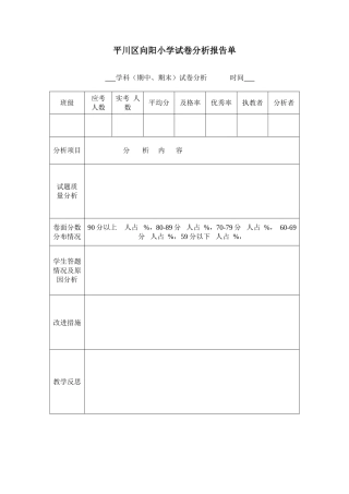 平川区向阳小学试卷分析报告单