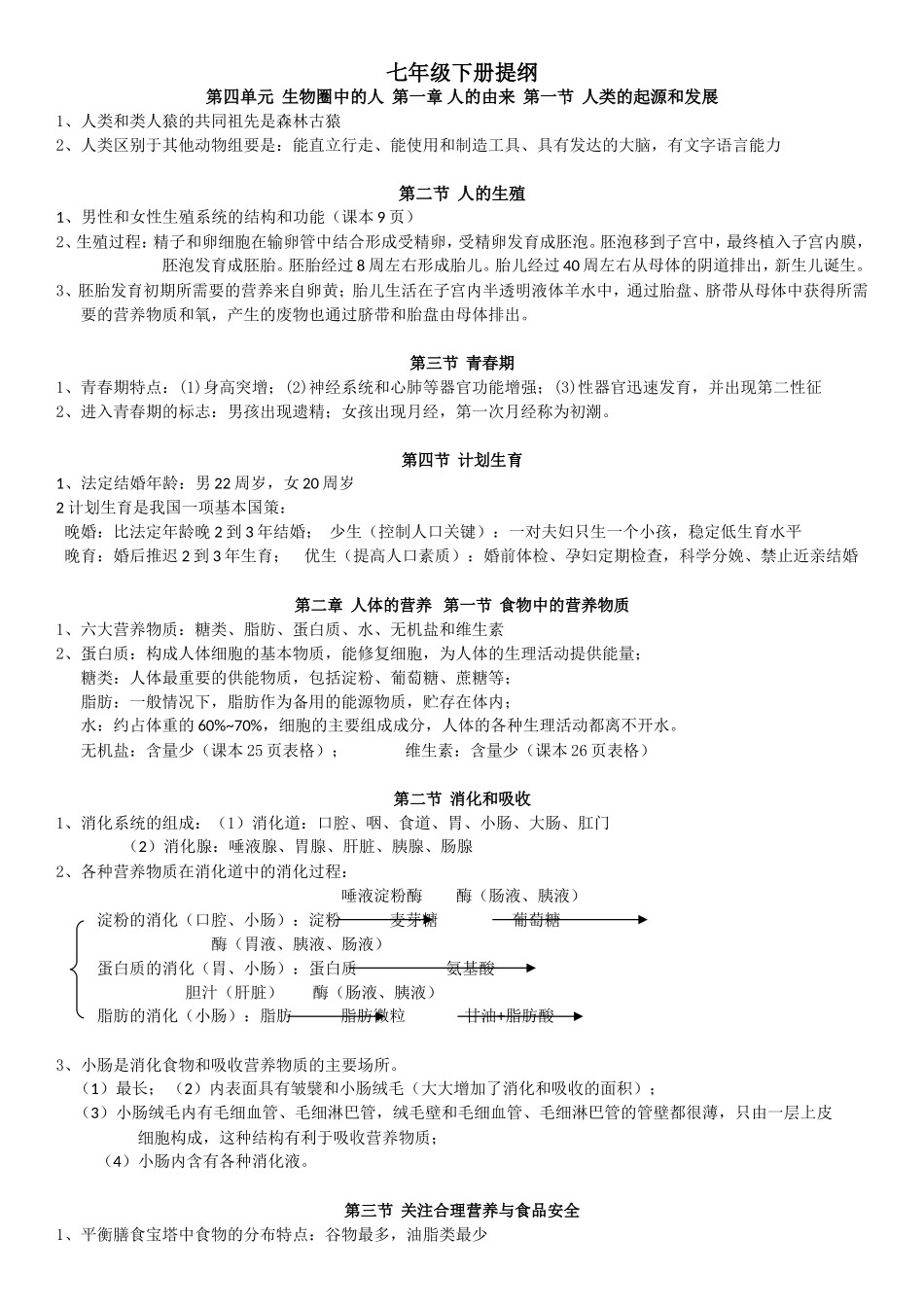生物七年级下册提纲_第1页