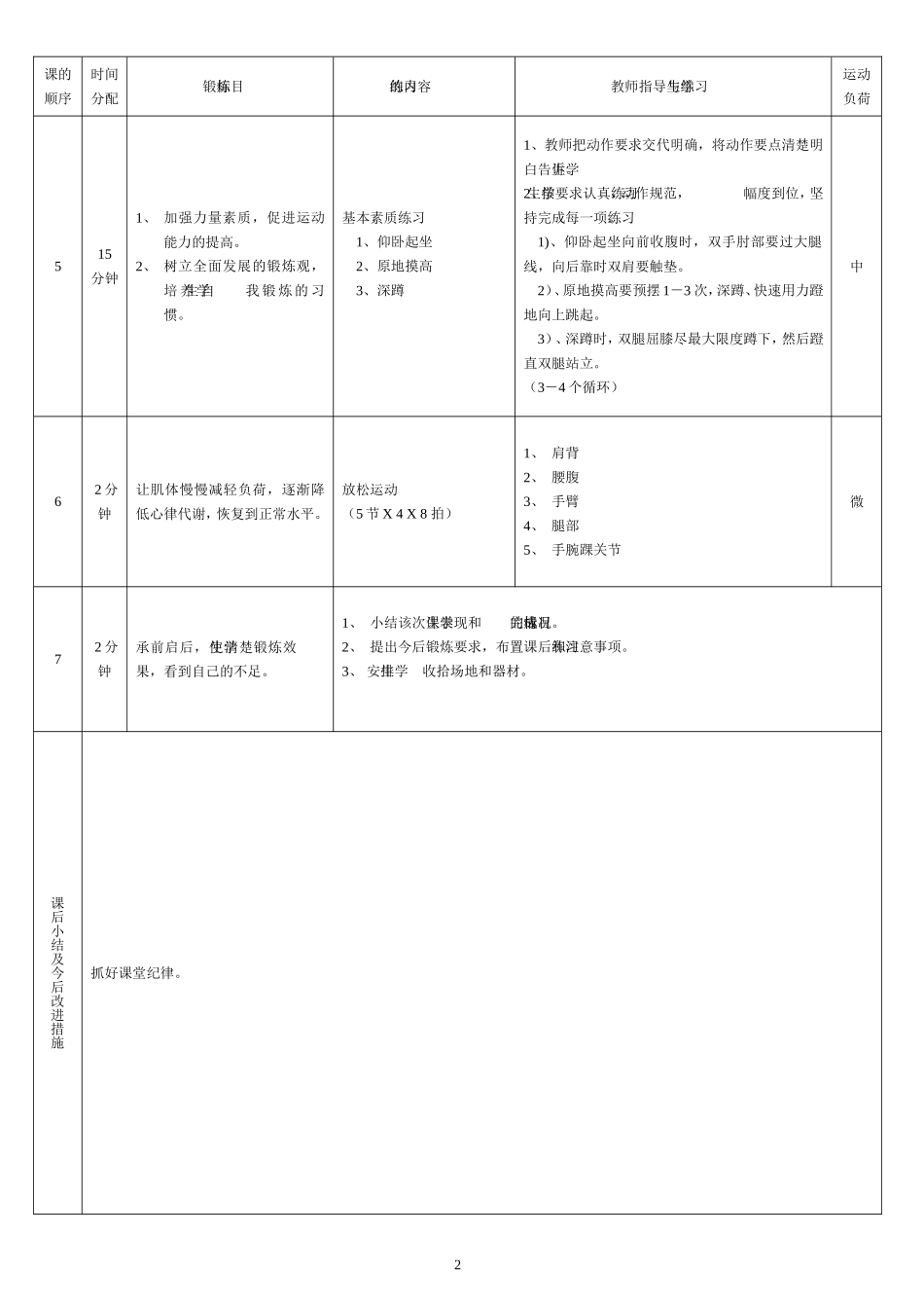 2011学年第1学期初二年级《体育与健康》课时计划2、1_第2页