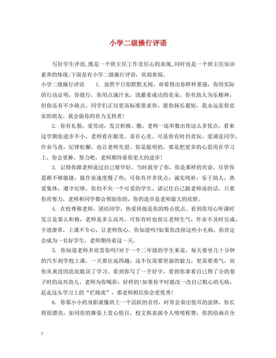 小学二级操行评语 _第1页
