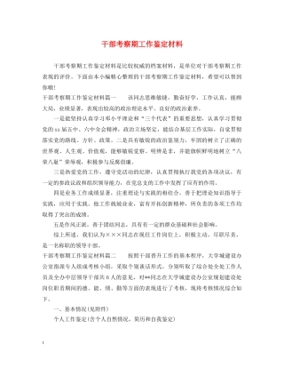 干部考察期工作鉴定材料 