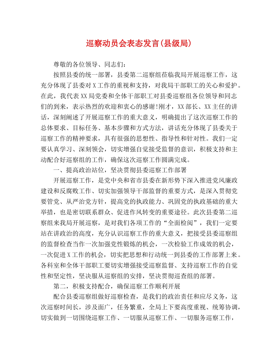 巡察动员会表态发言(县级局) _第1页