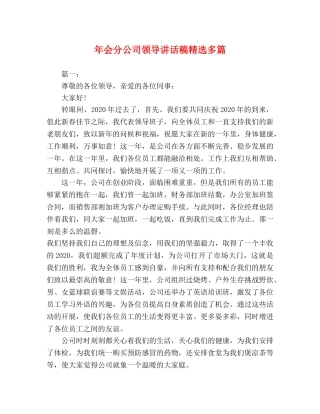 年会分公司领导讲话稿精选多篇 