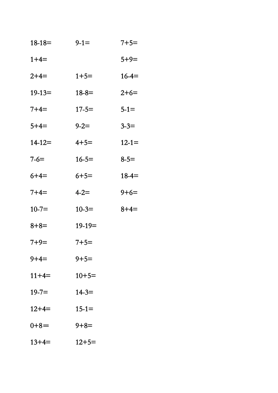 小学一年级数学上册20以内口算练习题_第2页