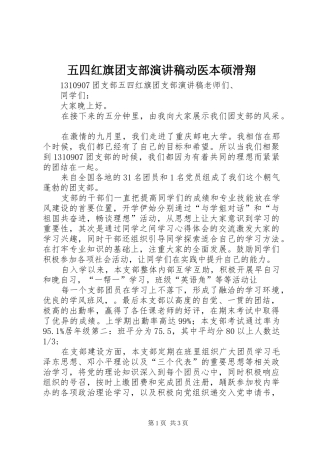 五四红旗团支部致辞演讲稿动医本硕滑翔