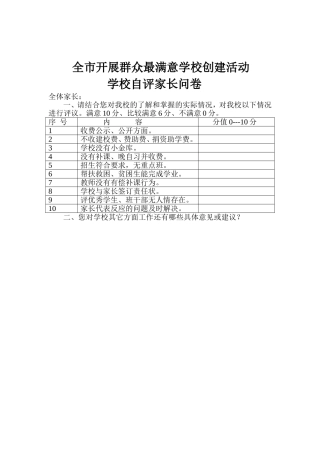 最满意学校创建家长问卷