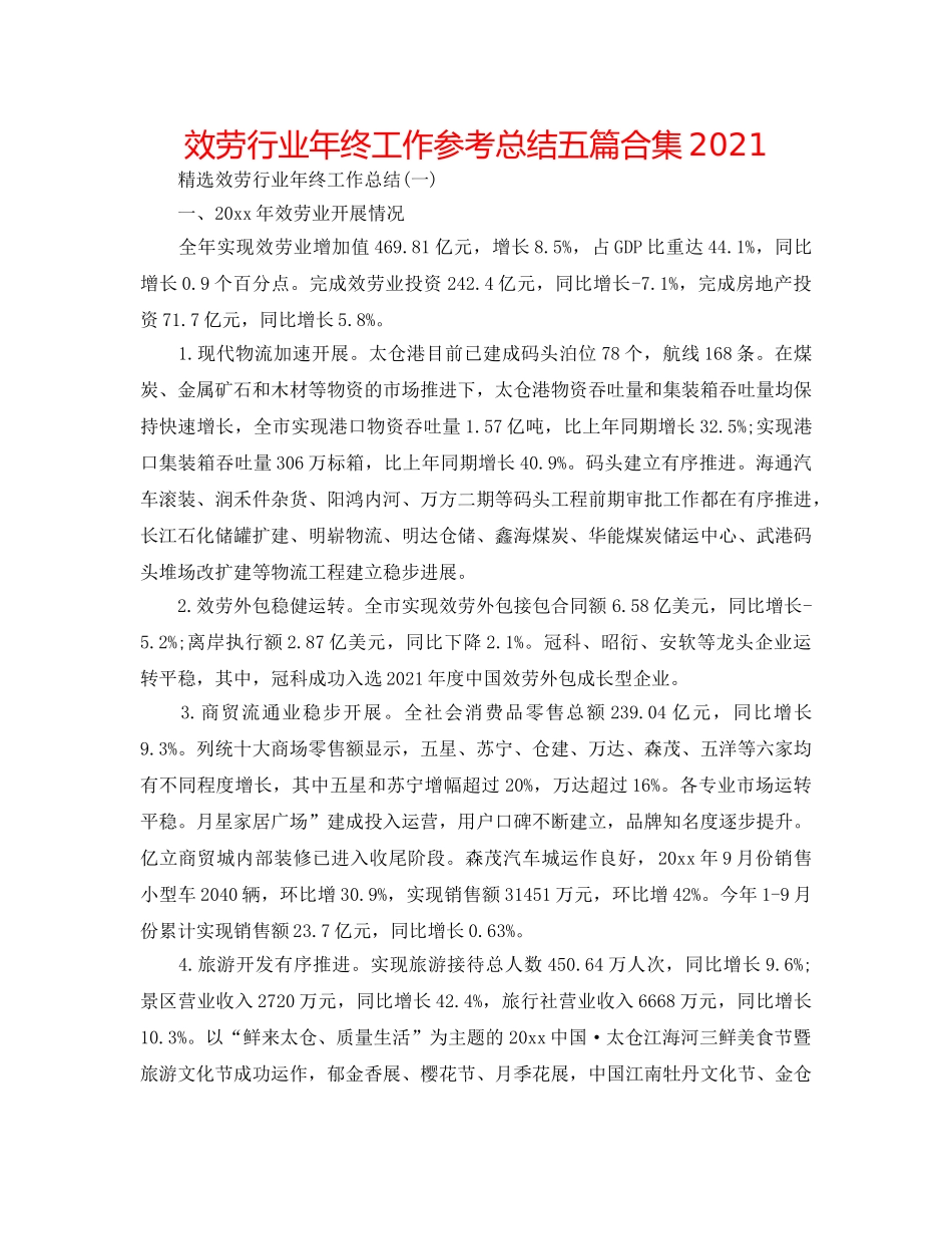 服务行业年终工作参考总结五篇合集2024 _第1页