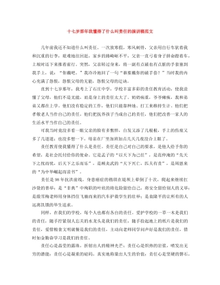 十七岁那年我懂得了什么叫责任的演讲稿范文 