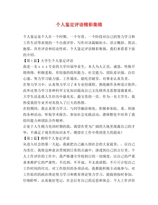 个人鉴定评语精彩集锦 